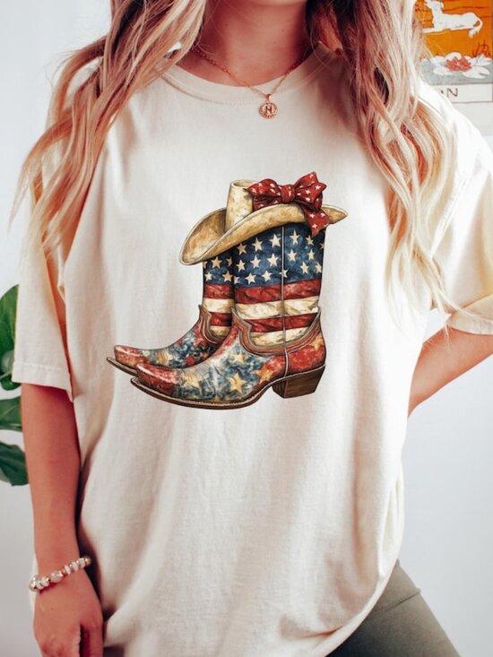 Tops - 4th Of July Shirt, American Flag Cowboy Boots T-shirt, Western Patriotic Gift